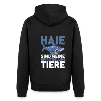 Ozean Tier Meerestier Lustiges Geschenk Hai - Unisex Premium Bio Zip Hoodie - Schwarz - Hinten - Nico (187cm)