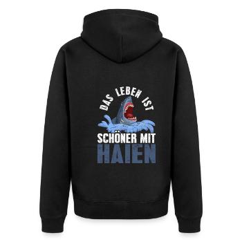 Hai - Unisex Premium Bio Zip Hoodie - Schwarz - Hinten - Nico (187cm)