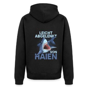 Ozean Tierliebhaber Geschenkidee Lustiges Hai - Unisex Premium Bio Zip Hoodie - Schwarz - Hinten - Nico (187cm)