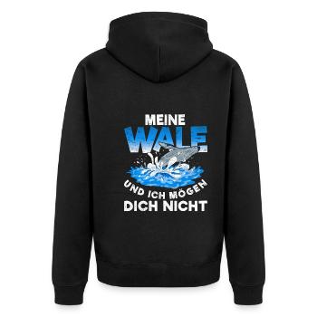 Meine Wale und ich mögen dich nicht Lustiges Wal - Unisex Premium Bio Zip Hoodie - Schwarz - Hinten - Nico (187cm)