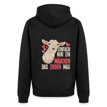 Einfach nur ein Mädchen das Ziegen mag Tier Ziege - Unisex Premium Bio Zip Hoodie - Schwarz - Hinten - Nico (187cm)