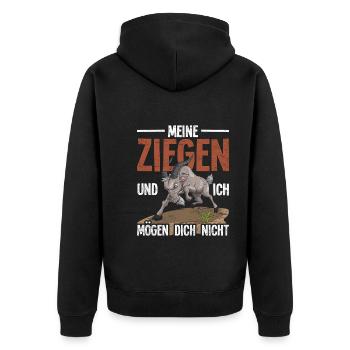 Meine Ziegen und ich mögen dich nicht Bauer Ziege - Unisex Premium Bio Zip Hoodie - Schwarz - Hinten - Nico (187cm)
