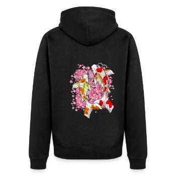 Sakura Koi Fisch Geschenk Kirschblüten Koi Karpfen - Unisex Premium Bio Zip Hoodie - Schwarz - Hinten - Nico (187cm)