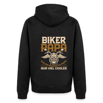 Motorradfahrer Papa Vatertag Geschenk Biker - Unisex Premium Bio Zip Hoodie - Schwarz - Hinten - Nico (187cm)