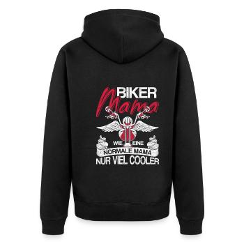 Biker Mama wie eine normale Mama nur cooler Mama - Unisex Premium Bio Zip Hoodie - Schwarz - Hinten - Nico (187cm)
