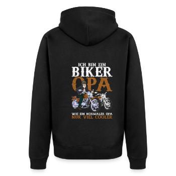 Ich bin Biker Opa wie ein normaler Opa nur cooler - Unisex Premium Bio Zip Hoodie - Schwarz - Hinten - Nico (187cm)