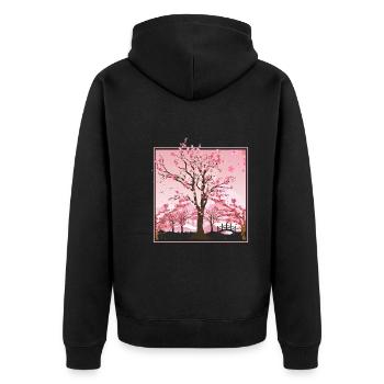 Japanese Aesthetics Cherry Blossom Gift Sakura - Unisex Premium Organic Zip Hoodie - black - Back - Nico (187cm)