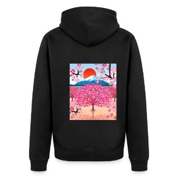 Cerisier Fleur Mountain Soleil Cadeau Japon Sakura - Veste à capuche bio Premium Unisexe - noir - Dos - Nico (187cm)
