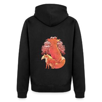 Forest Dweller Sakura Gift Cherry Blossom Fox - Unisex Premium Organic Zip Hoodie - black - Back - Nico (187cm)