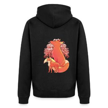 Cherry Blossom Forest Animal Sakura Fox Gift Fox - Unisex Premium Organic Zip Hoodie - black - Back - Nico (187cm)