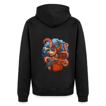Kraken Meeresbewohner Hai Tier Geschenk Oktopus - Unisex Premium Bio Zip Hoodie - Schwarz - Hinten - Nico (187cm)