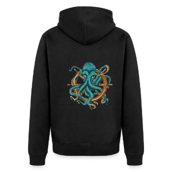 Oktopus Meeresbewohner Ozean Tier Geschenk Kraken - Unisex Premium Bio Zip Hoodie - Schwarz - Hinten - Nico (187cm)