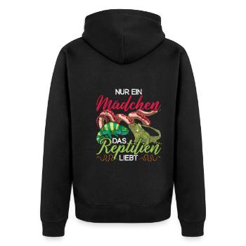 Nur ein Mädchen das Reptilien liebt Tropen Reptil - Unisex Premium Bio Zip Hoodie - Schwarz - Hinten - Nico (187cm)