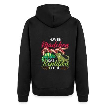 Waran Chamäleon Schlange Mädchen Geschenk Reptil - Unisex Premium Bio Zip Hoodie - Schwarz - Hinten - Nico (187cm)