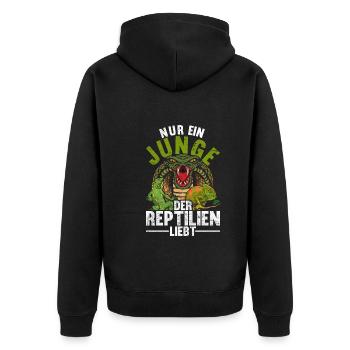 Nur ein Junge der Reptilien liebt Geschenk Reptil - Unisex Premium Bio Zip Hoodie - Schwarz - Hinten - Nico (187cm)