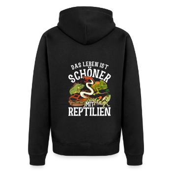 Gecko Schlange Waran Eidechse Geschenk Reptil - Unisex Premium Bio Zip Hoodie - Schwarz - Hinten - Nico (187cm)