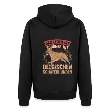 Das Leben ist schöner mit Belgischen Schäferhunden - Unisex Premium Bio Zip Hoodie - Schwarz - Hinten - Nico (187cm)
