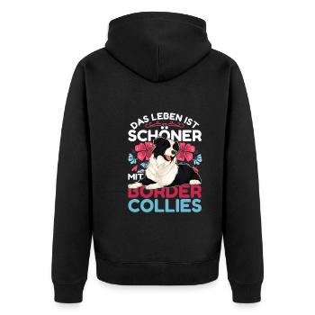 Blumen Hunde Lustiges Geschenk Border Collies - Unisex Premium Bio Zip Hoodie - Schwarz - Hinten - Nico (187cm)
