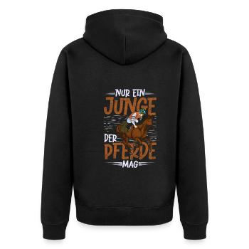 Nur ein Junge der Pferde mag Pferde Reiten Pferd - Unisex Premium Bio Zip Hoodie - Schwarz - Hinten - Nico (187cm)