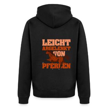 Reiterhof Pferdesport Reiter Geschenk Pferd - Unisex Premium Bio Zip Hoodie - Schwarz - Hinten - Nico (187cm)