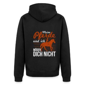 Reiter Meine Pferde und ich mögen dich nicht Pferd - Unisex Premium Bio Zip Hoodie - Schwarz - Hinten - Nico (187cm)
