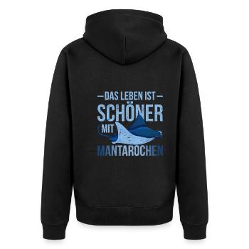 Ozean Tier Das Leben ist schöner mit Mantarochen - Unisex Premium Bio Zip Hoodie - Schwarz - Hinten - Nico (187cm)