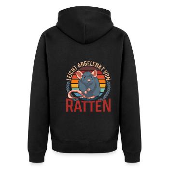 Rattenliebhaber Lustiges Geschenk Retro Ratte - Unisex Premium Bio Zip Hoodie - Schwarz - Hinten - Nico (187cm)