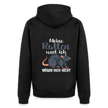 Meine Ratten und ich mögen dich nicht Tier Ratte - Unisex Premium Bio Zip Hoodie - Schwarz - Hinten - Nico (187cm)
