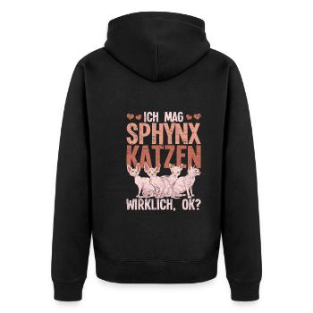 Ich mag Sphynx Katzen wirklich ok Sphynx Katze - Unisex Premium Bio Zip Hoodie - Schwarz - Hinten - Nico (187cm)