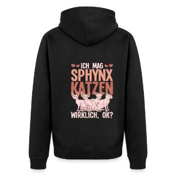 Okkult Nacktkatze Geschenk Lustiges Sphynx Katze - Unisex Premium Bio Zip Hoodie - Schwarz - Hinten - Nico (187cm)