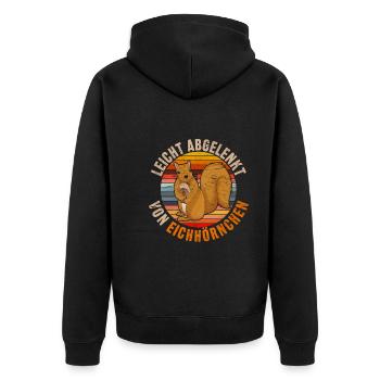 Retro Wald Tier Leicht abgelenkt von Eichhörnchen - Unisex Premium Bio Zip Hoodie - Schwarz - Hinten - Nico (187cm)