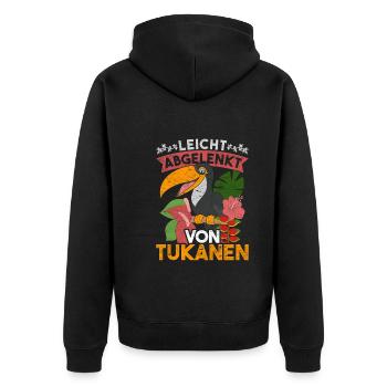 Leicht abgelenkt von Tukanen Tropen Vogel Tukan - Unisex Premium Bio Zip Hoodie - Schwarz - Hinten - Nico (187cm)