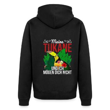 Meine Tukane und ich mögen dich nicht Vogel Tukan - Unisex Premium Bio Zip Hoodie - Schwarz - Hinten - Nico (187cm)