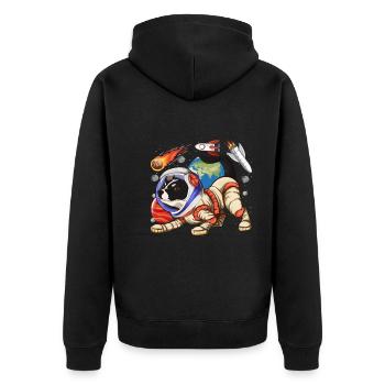 Frenchie Hunde Geschenk Astronaut Bulldogge - Unisex Premium Bio Zip Hoodie - Schwarz - Hinten - Nico (187cm)