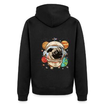 Galaxy Astronaut Dogs Gift Space Pug - Unisex Premium Organic Zip Hoodie - black - Back - Nico (187cm)