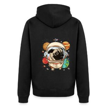 Universe Dogs Gift Space Astronaut Pug - Unisex Premium Organic Zip Hoodie - black - Back - Nico (187cm)