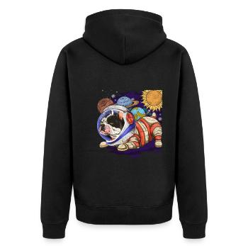 Astronaut Hunde Geschenk Englische Bulldogge - Unisex Premium Bio Zip Hoodie - Schwarz - Hinten - Nico (187cm)