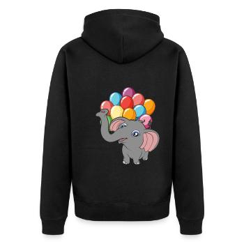 Afrika Tier Geschenk Niedliches Ballon Elefant - Unisex Premium Bio Zip Hoodie - Schwarz - Hinten - Nico (187cm)