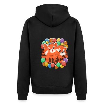 Chinesisches Zoo Tier Geschenk Ballon Roter Panda - Unisex Premium Bio Zip Hoodie - Schwarz - Hinten - Nico (187cm)