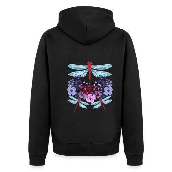 Insekten Liebhaber Geschenk Buntes Blumen Libelle - Unisex Premium Bio Zip Hoodie - Schwarz - Hinten - Nico (187cm)
