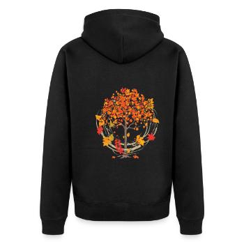 Farbenfrohes Wald Laub Laubblätter Geschenk Herbst - Unisex Premium Bio Zip Hoodie - Schwarz - Hinten - Nico (187cm)