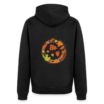 Farbenfrohes Wald Laub Geschenk Herbst - Unisex Premium Bio Zip Hoodie - Schwarz - Hinten - Nico (187cm)