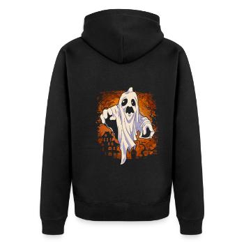 Gruseliges Gespenst Halloween Geschenk Geist - Unisex Premium Bio Zip Hoodie - Schwarz - Hinten - Nico (187cm)