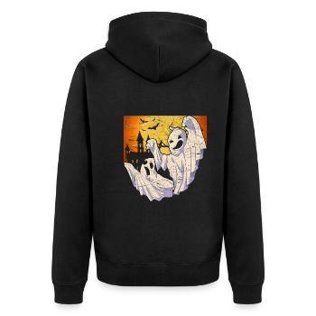 Gruseliges Gespenst Geschenk Halloween Geist - Unisex Premium Bio Zip Hoodie - Schwarz - Hinten - Nico (187cm)