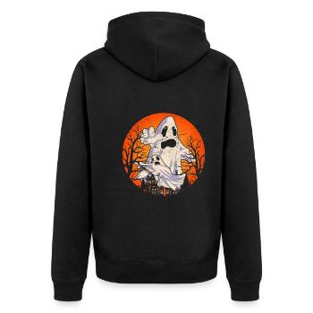 Vollmond Gruseliges Halloween Geschenk Geist - Unisex Premium Bio Zip Hoodie - Schwarz - Hinten - Nico (187cm)