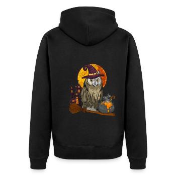Witch Hat Wise Bird Gift Halloween Owl - Unisex Premium Organic Zip Hoodie - black - Back - Nico (187cm)