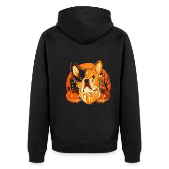 Halloween Kürbis Hund Geschenk Frenchie Bulldogge - Unisex Premium Bio Zip Hoodie - Schwarz - Hinten - Nico (187cm)