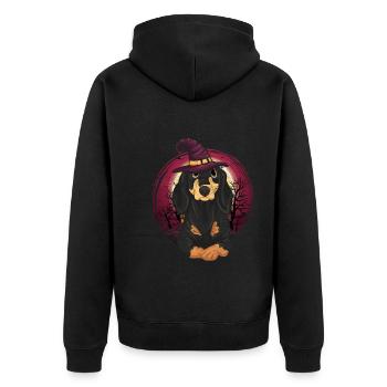 Chien effrayant Cadeau Chapeau de sorcière Halloween Teckel - Veste à capuche bio Premium Unisexe - noir - Dos - Nico (187cm)