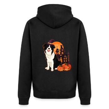 Kürbis Hunde Geschenk Mond Halloween Border Collie - Unisex Premium Bio Zip Hoodie - Schwarz - Hinten - Nico (187cm)