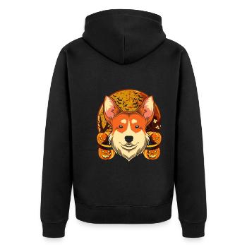 Full Moon Pumpkin Dogs Gift Halloween Corgi - Unisex Premium Organic Zip Hoodie - black - Back - Nico (187cm)